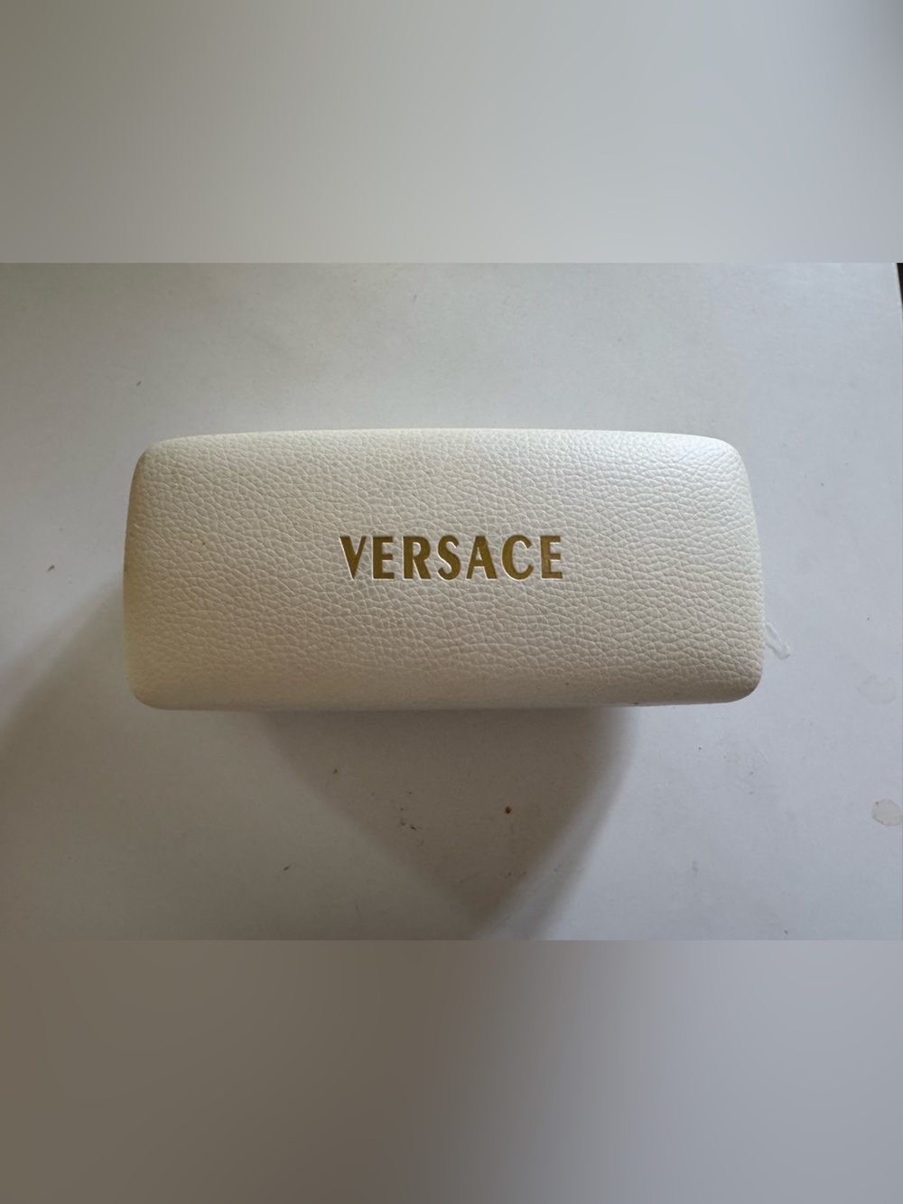 Versace Cream Textured Leather Eyewear Case with Gold Logo *no glasses